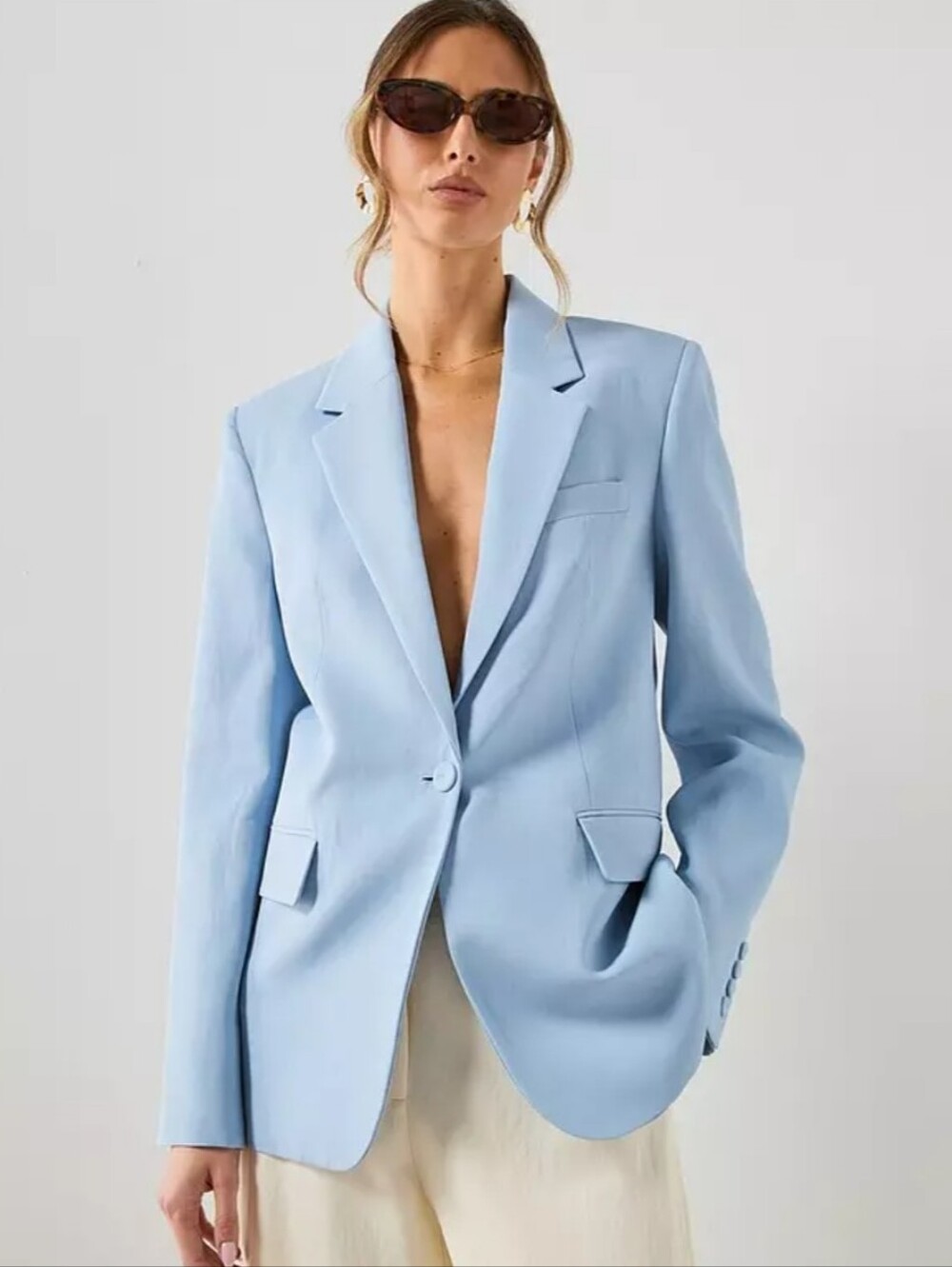 Mango Powder Blue Single-Button Tailored Blazer